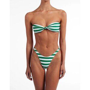 SAME Los Angeles Swim Bikini Set Top Strapples Bottom 90's Medium Stripped Green